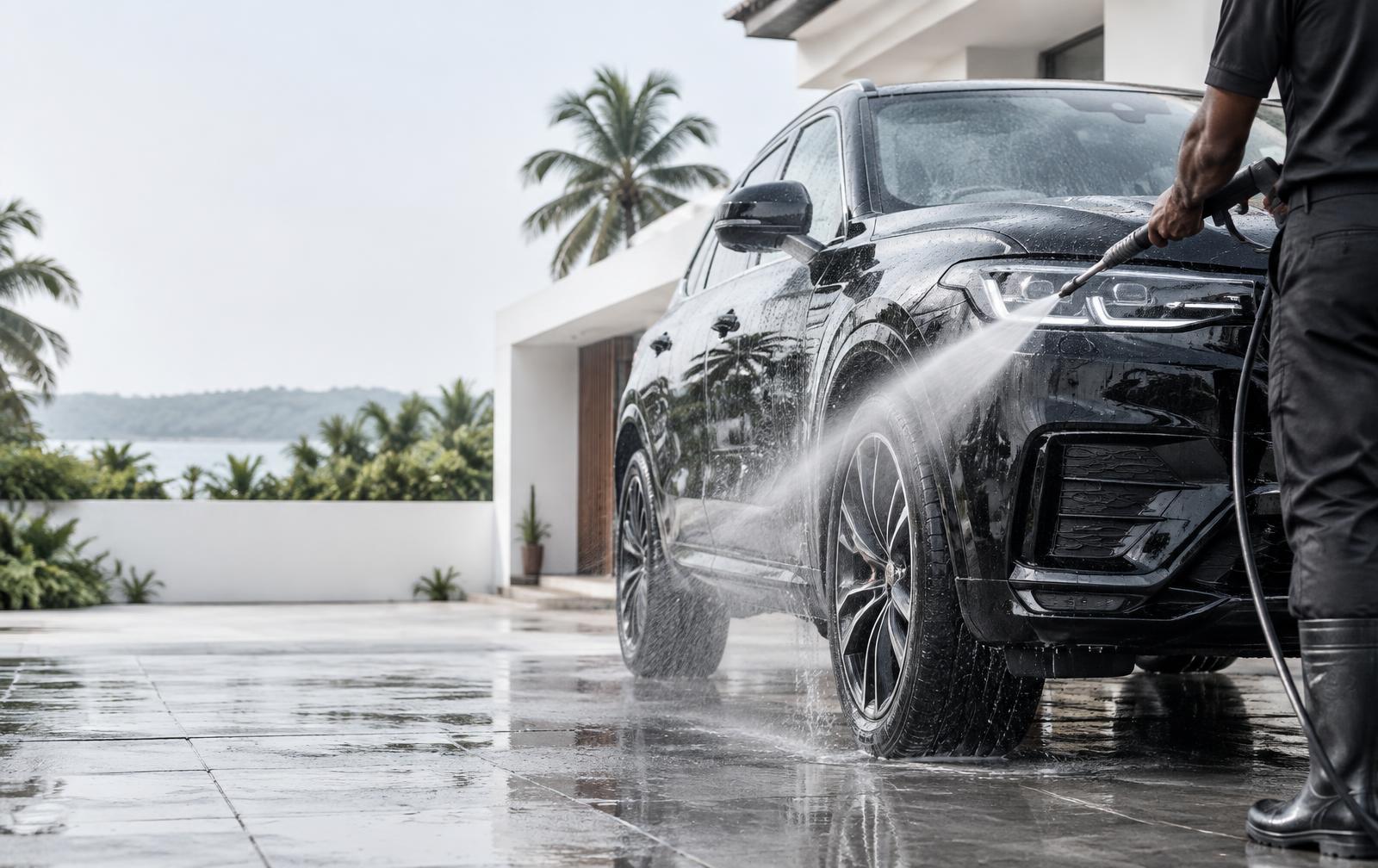 Doorstep car washing service at a Mangalore residence